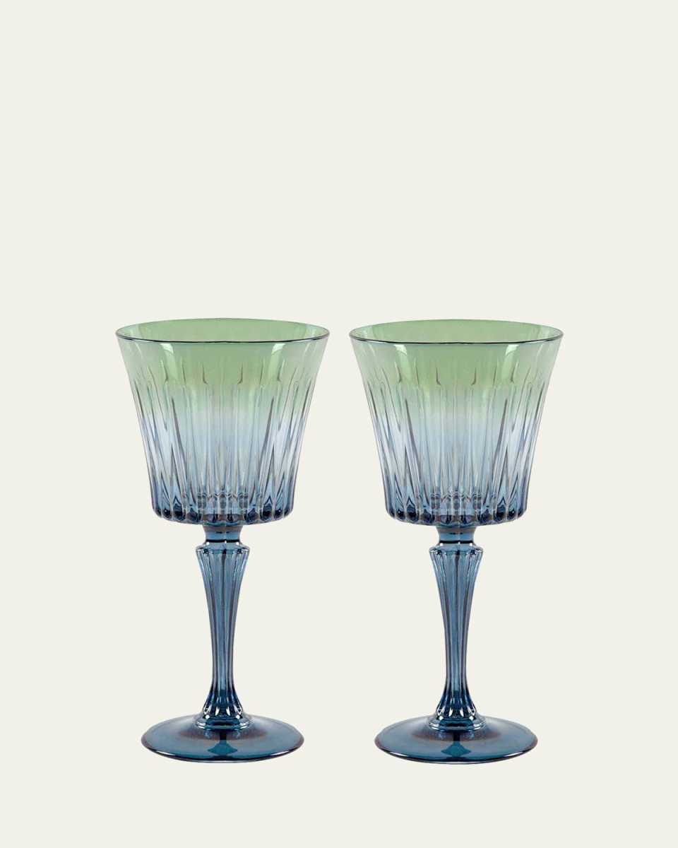 Green Shaded Stemmed Water Glasses, Set of 2